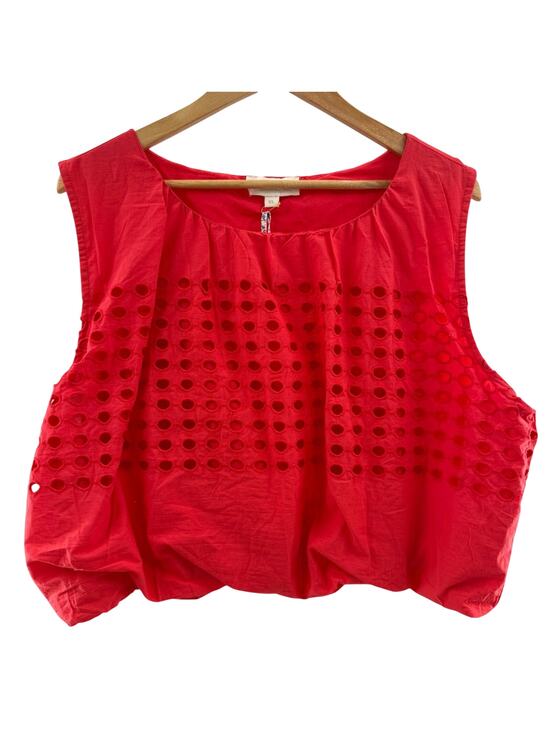Jennifer & Grace Tops - NWT Jennifer & Grace Eyelet Sleeveless Bubble Hem 100% Cotton Top Coral Red XL